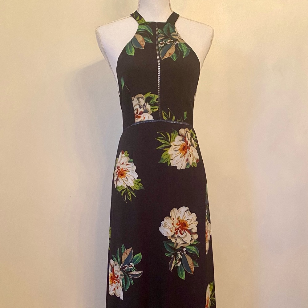 NLW Navy Floral Backless Maxi Dress Size L
